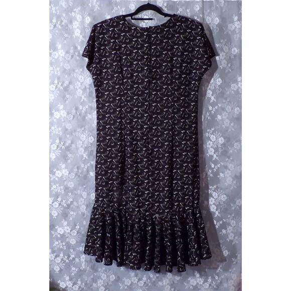 Vintage 80s Dress 1980s Black & White Drop Waist Secretary Retro Size Large - Picture 2 of 6